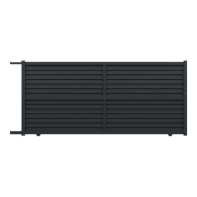 Portail coulissant aluminium gris persienné l.360 x H. 163 x P.4cm Klikstrom Neva