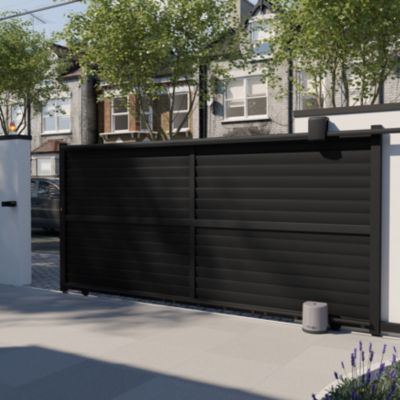 Portail coulissant aluminium gris persienné l.360 x H. 163 x P.4cm Klikstrom Neva