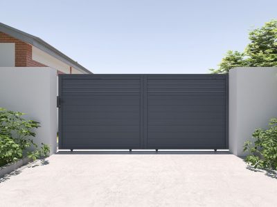 Portail coulissant aluminium persienné L416 x H180 cm anthracite - VIAZO