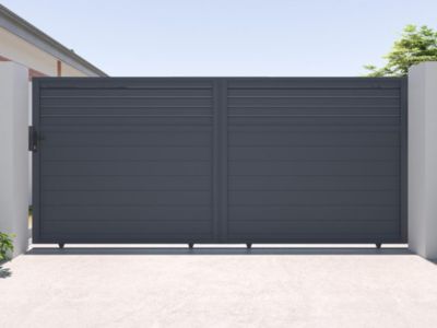 Portail coulissant aluminium persienné L416 x H180 cm anthracite - VIAZO