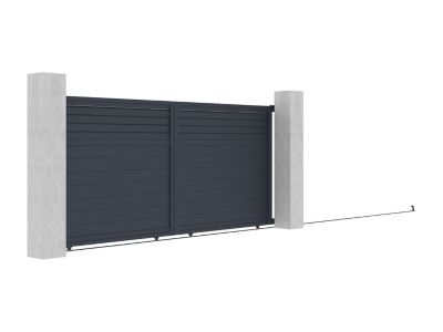 Portail coulissant aluminium persienné L416 x H180 cm anthracite - VIAZO