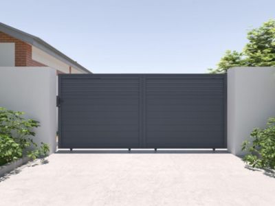 Portail coulissant aluminium persienné L416 x H180 cm anthracite - VIAZO