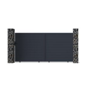 Portail coulissant aluminium plein L374 x H180 cm anthracite - NAZARIO