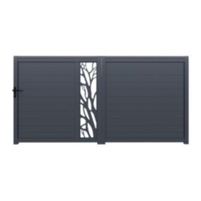 Portail coulissant aluminium semi ajouré à motifs L350 x H187 cm anthracite LABRIT II