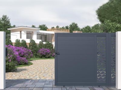 Portail coulissant aluminium semi plein à motifs L374 x H180 cm anthracite GREGOR