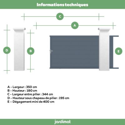 Portail coulissant Chalon gris anthracite RAL 7016 350X180 cm Jardimat
