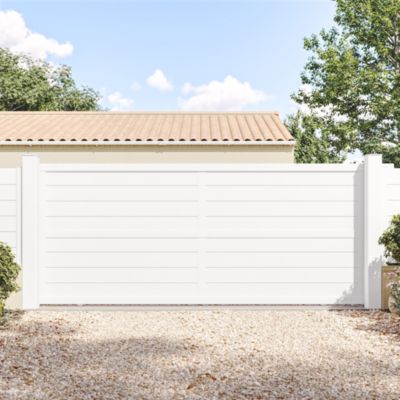 Portail coulissant en aluminium Ily 3.56X1.77m blanc 9016