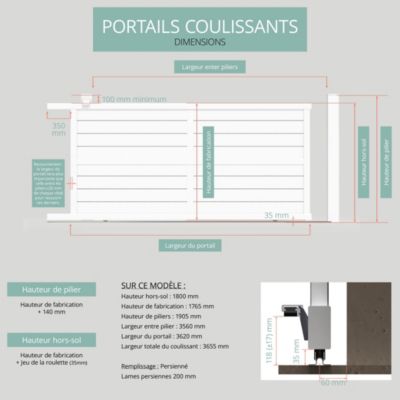 Portail coulissant en aluminium Ily 3.56X1.77m blanc 9016