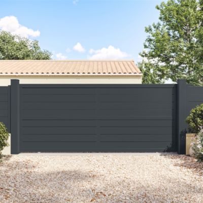 Portail coulissant en aluminium Ily 3.56X1.77m gris anthracite 7016