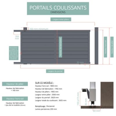 Portail coulissant en aluminium Ily 3.56X1.77m gris anthracite 7016