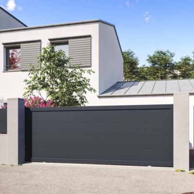 Portail coulissant en aluminium Maryn 4.06X1.35 gris anthracite 7016