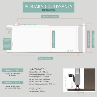 Portail coulissant en aluminium Maryn 4.06X1.65m blanc 9016