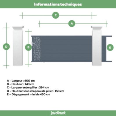 Portail coulissant frejus conceptuel 400x142,3 cm Gris anthracite 7016 Jardimat