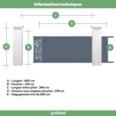 Portail coulissant frejus végétal 400x142,3 cm Gris anthracite 7016 Jardimat