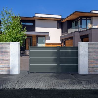 Portail coulissant Marcq aluminium gris RAL 7016 l.360,4 x H.164,8 cm 4ALU