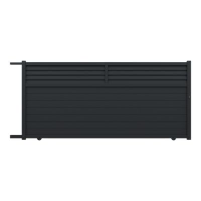 Portail coulissant motorisé aluminium gris persienné partiel l.360 x H. 168 x P.4cm Klikstrom Neva