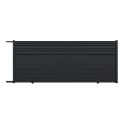 Portail coulissant motorisé aluminium gris persienné partiel l.410 x H. 168 x P.4cm Klikstrom Neva