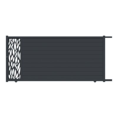 Portail coulissant motorisé avec panneau décoratif feuille aluminium gris l.360cm x H.167,8 x P.4 cm Neva Klikstrom