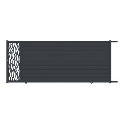 Portail coulissant motorisé avec panneau décoratif feuille aluminium gris l.410cm x H.167,8 x P.4 cm Neva Klikstrom