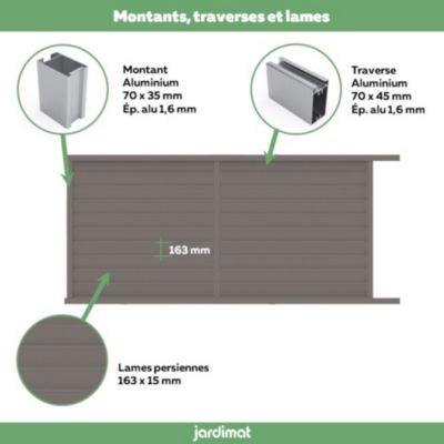Portail coulissant motorisé cesson 350x171 cm Gris taupe 2900 Jardimat