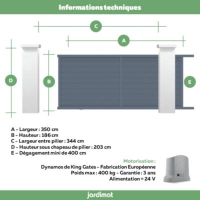 Portail coulissant motorisé cesson 350x186,9 cm Gris anthracite 7016 Jardimat