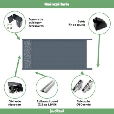 Portail coulissant motorisé frejus conceptuel 350x166,8 cm Gris 7037 Jardimat