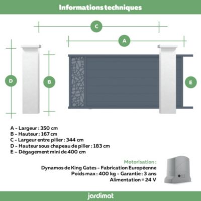 Portail coulissant motorisé frejus conceptuel 350x166,8 cm Gris 7037 Jardimat