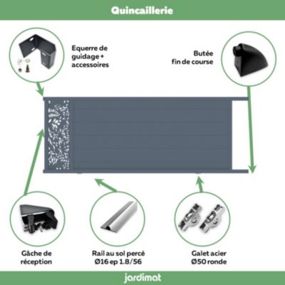Portail coulissant motorisé frejus végétal 350x142,3 cm Gris anthracite 7016 Jardimat