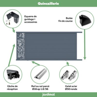 Portail coulissant motorisé frejus végétal 350x166,8 cm Gris anthracite 7016 Jardimat