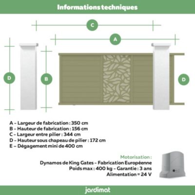 Portail coulissant motorisé lausanne floral 350x155,1 7002 Jardimat