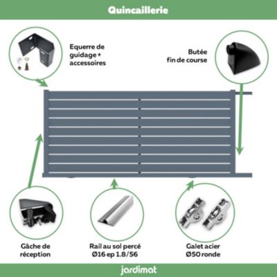 Portail coulissant motorisé rioz 350x159,1 cm Gris anthracite 7016 Jardimat