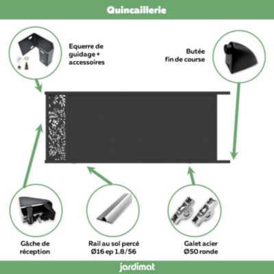Portail coulissant motorisé végétal 400x166,8 cm Noir 9005 Jardimat
