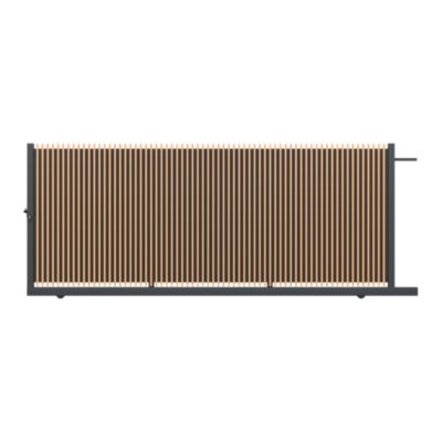 Portail coulissant tasseau plein aluminium chêne clair et gris RAL 7016 l.410 x H.170 cm 4ALU