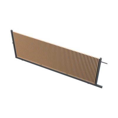 Portail coulissant tasseau plein aluminium chêne clair et gris RAL 7016 l.410 x H.170 cm 4ALU
