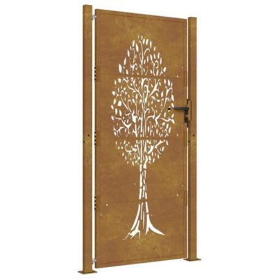 Portail de jardin 100x175 cm en acier Corten avec motif arbre vidaXL