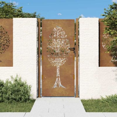 Portail de jardin 100x175 cm en acier Corten avec motif arbre vidaXL