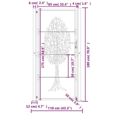 Portail de jardin 100x175 cm en acier Corten avec motif arbre vidaXL
