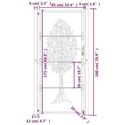 Portail de jardin 100x175 cm en acier Corten avec motif arbre vidaXL