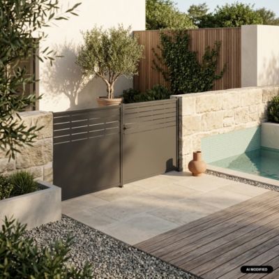Portail de jardin acier galvanisé anthracite 2 portes avec serrure et poignée. fixation mur et sol - Axis