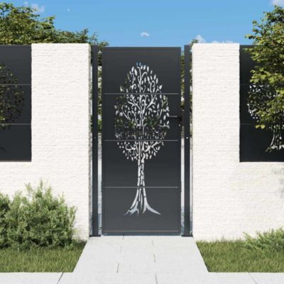Portail de jardin Anthracite 100x175 cm Acier Design Arbre vidaXL