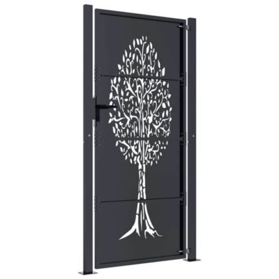 Portail de jardin Anthracite 100x175 cm Acier Design Arbre vidaXL