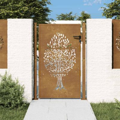 Portail de jardin,Porte de jardin,Portillons de jardin 100x125 cm en acier Corten avec motif arbre