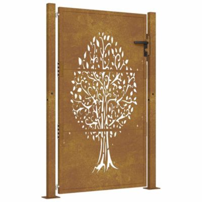 Portail de jardin,Porte de jardin,Portillons de jardin 100x125 cm en acier Corten avec motif arbre