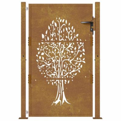 Portail de jardin,Porte de jardin,Portillons de jardin 100x125 cm en acier Corten avec motif arbre