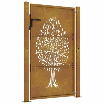 Portail de jardin,Porte de jardin,Portillons de jardin 100x125 cm en acier Corten avec motif arbre
