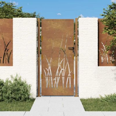Portail de jardin,Porte de jardin,Portillons de jardin 100x175 cm en acier Corten avec motif gazon