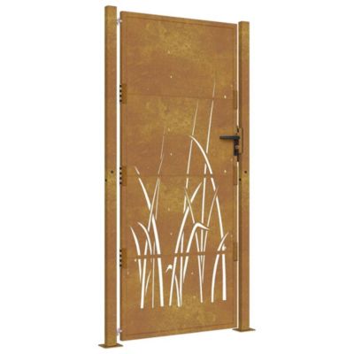 Portail de jardin,Porte de jardin,Portillons de jardin 100x175 cm en acier Corten avec motif gazon