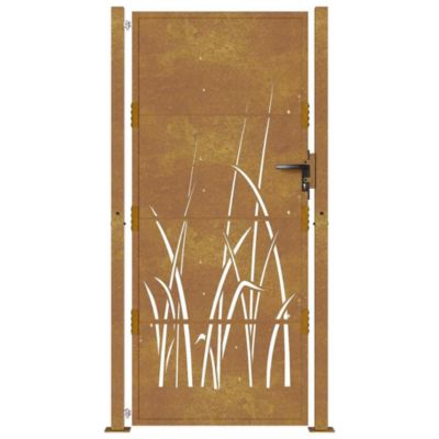 Portail de jardin,Porte de jardin,Portillons de jardin 100x175 cm en acier Corten avec motif gazon