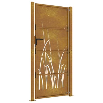 Portail de jardin,Porte de jardin,Portillons de jardin 100x175 cm en acier Corten avec motif gazon