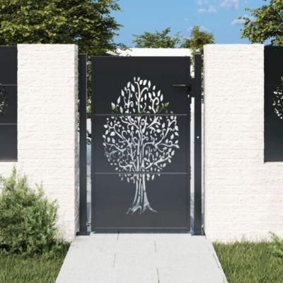 Portail de jardin,Porte de jardin,Portillons de jardin anthracite 100x125 cm acier conception d'arbre